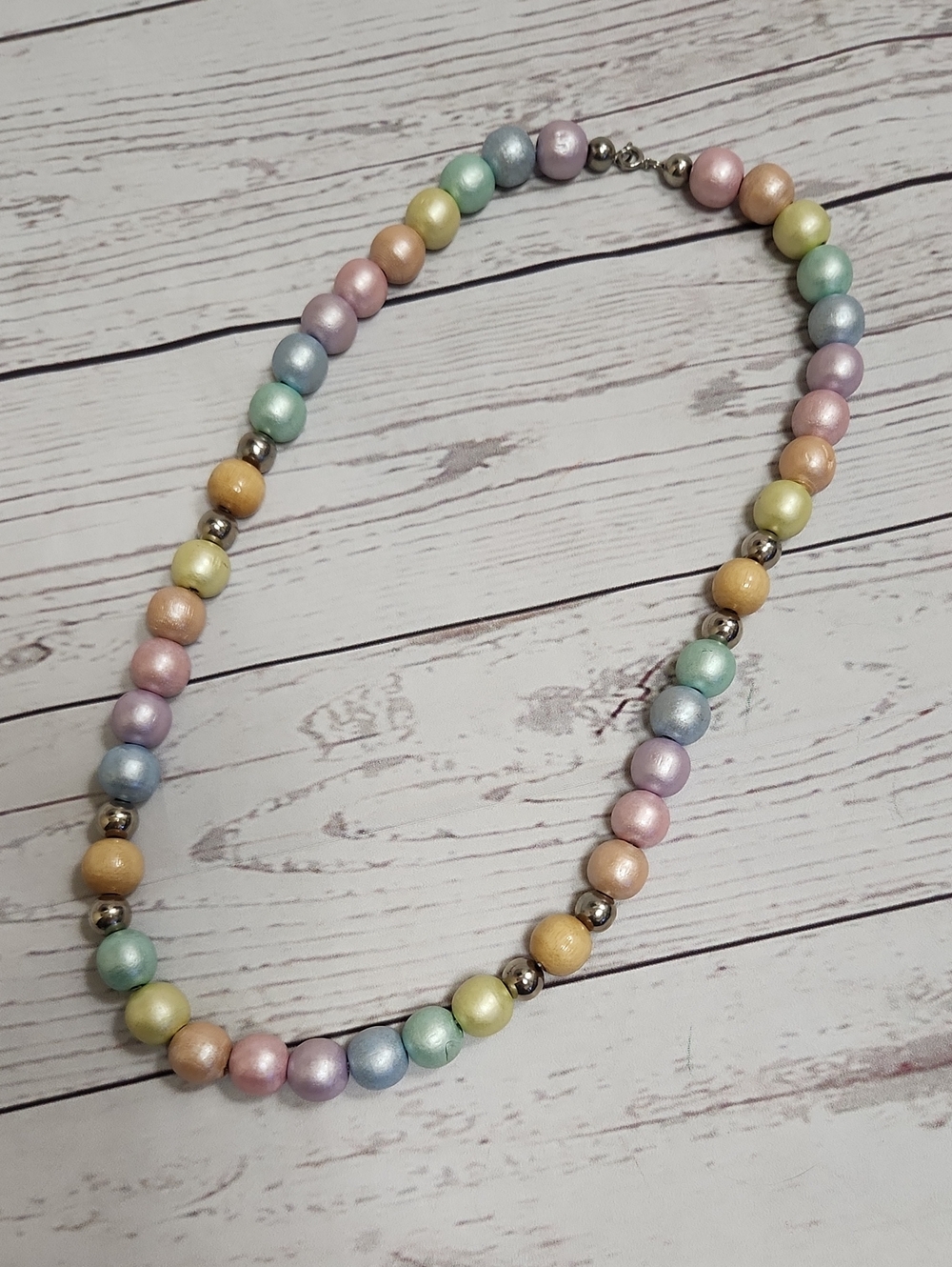 Pastel Wooden Bead Necklace - Women's Multi-Color Necklace
